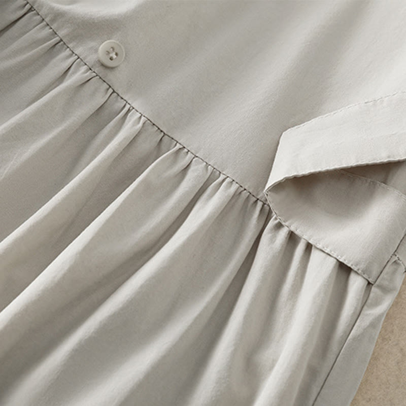 Tactile Cotton Blend Lapel Pocket Mindful Midi Dress