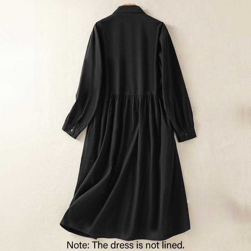 Tactile Cotton Blend Lapel Pocket Mindful Midi Dress