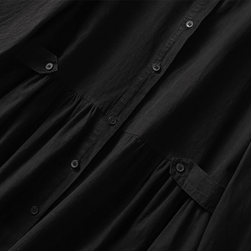 Tactile Cotton Blend Lapel Pocket Mindful Midi Dress