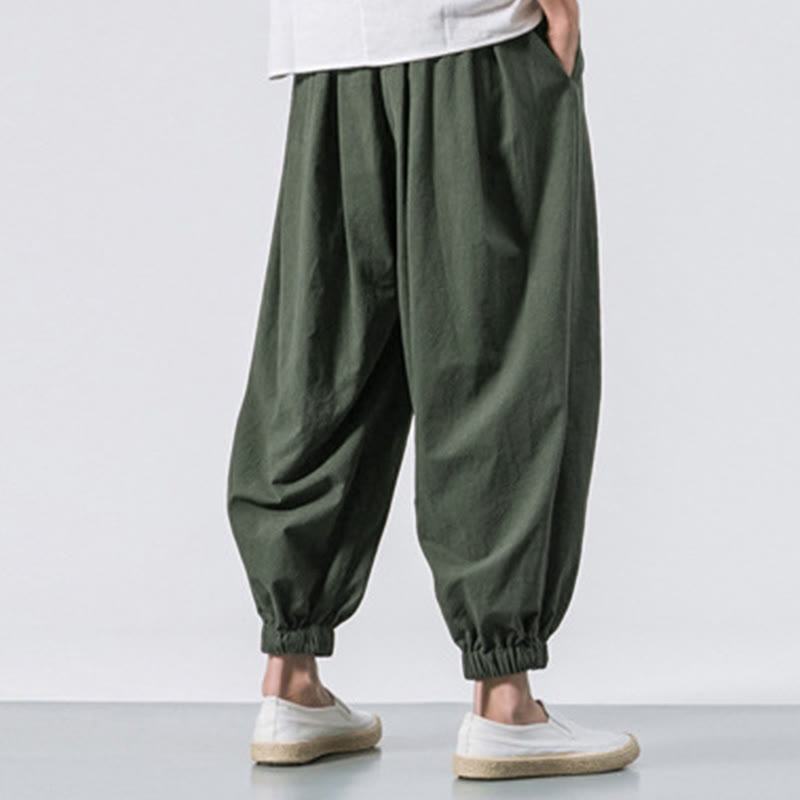 Casual Sports Men's Solid Color Cotton Drawstring Pants With Pockets