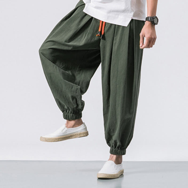 Casual Sports Men's Solid Color Cotton Drawstring Pants With Pockets