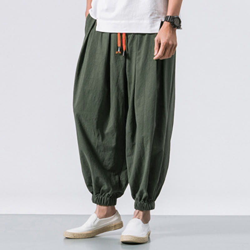 Casual Sports Men's Solid Color Cotton Drawstring Pants With Pockets