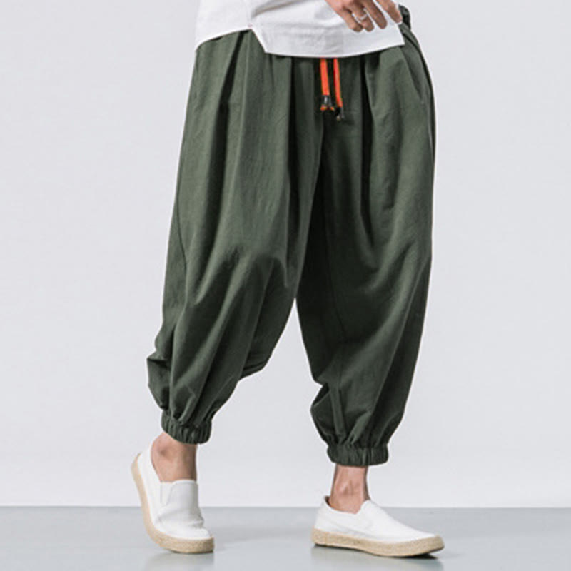 Casual Sports Men's Solid Color Cotton Drawstring Pants With Pockets