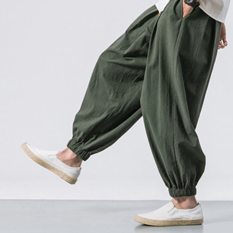 Casual Sports Men's Solid Color Cotton Drawstring Pants With Pockets