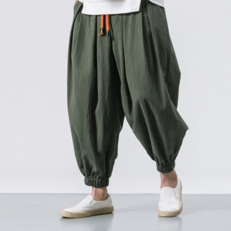 Casual Sports Men's Solid Color Cotton Drawstring Pants With Pockets