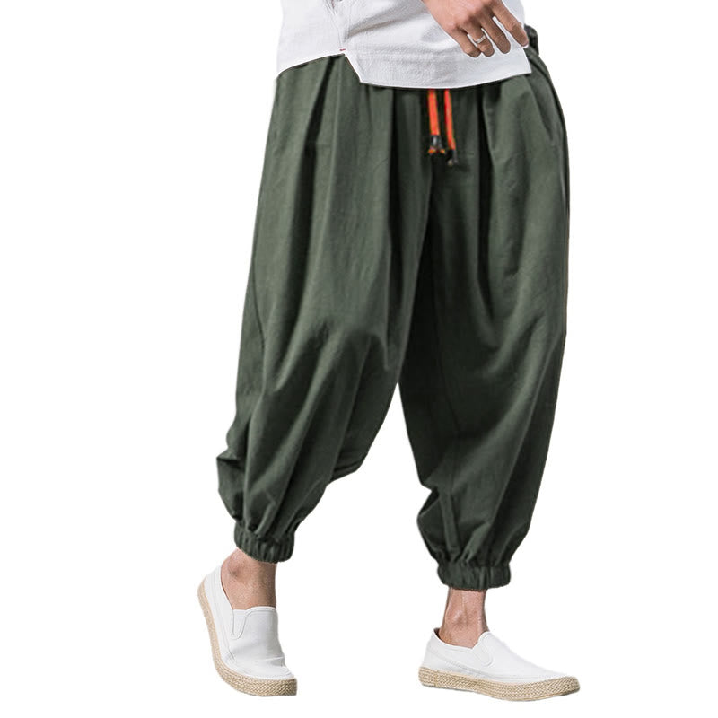 Casual Sports Men's Solid Color Cotton Drawstring Pants With Pockets