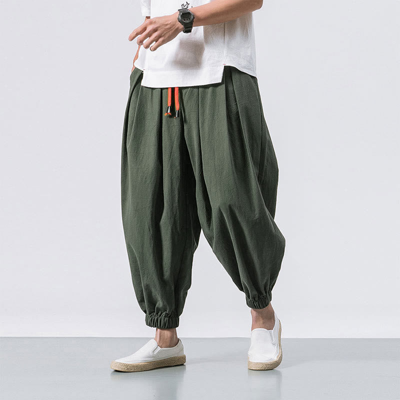 Casual Sports Men's Solid Color Cotton Drawstring Pants With Pockets