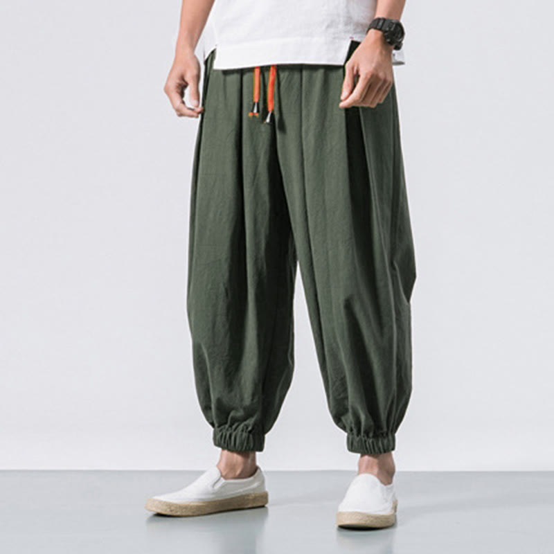 Casual Sports Men's Solid Color Cotton Drawstring Pants With Pockets