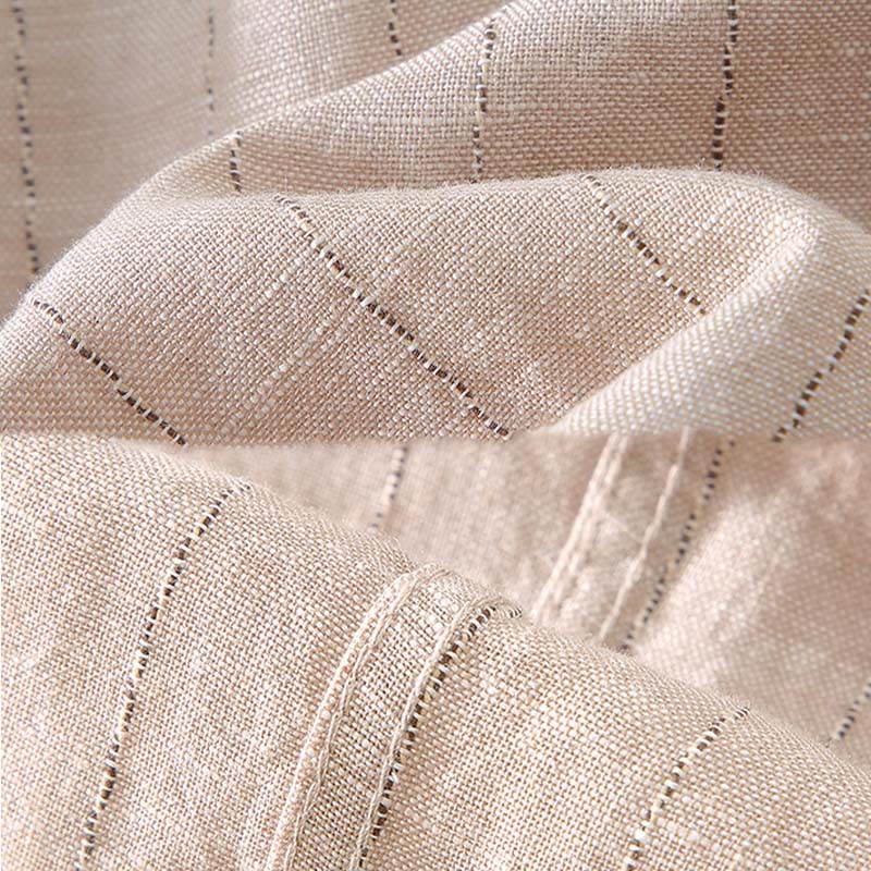 Daily Tang Suit Men's Striped Pattern Cotton Linen Long Sleeve Shirt