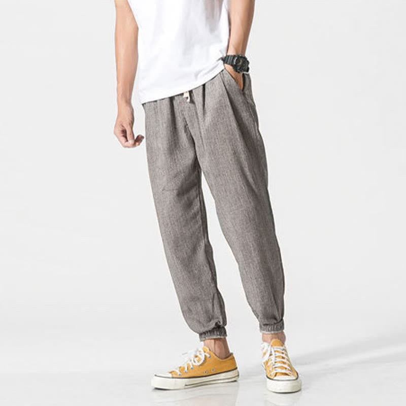 Simple Drawstring Design Linen Men's Pants With Pockets