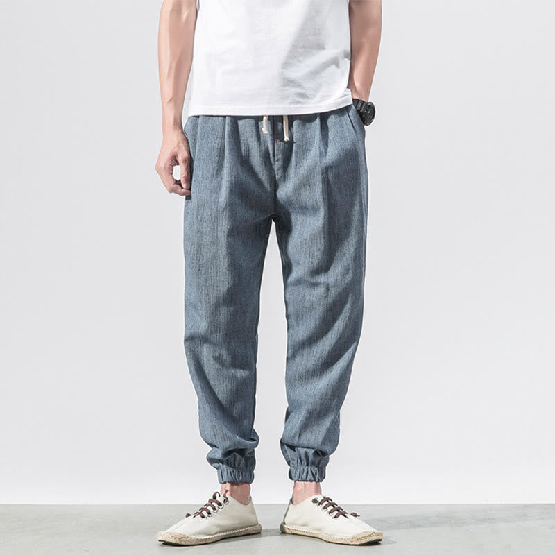 Simple Drawstring Design Linen Men's Pants With Pockets