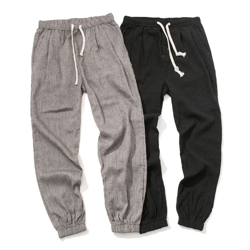 Simple Drawstring Design Linen Men's Pants With Pockets