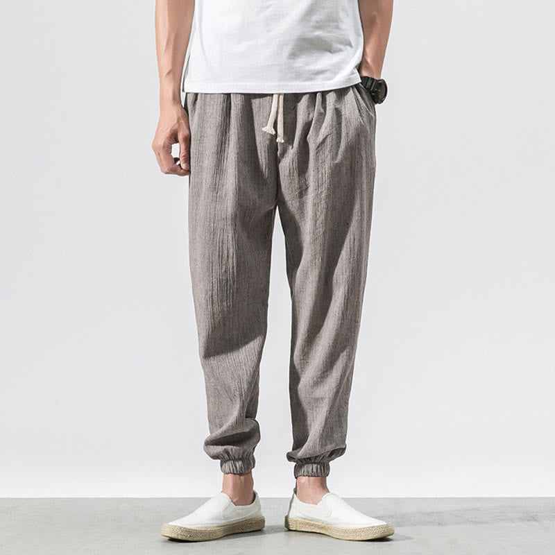 Simple Drawstring Design Linen Men's Pants With Pockets