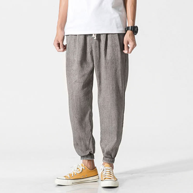 Simple Drawstring Design Linen Men's Pants With Pockets