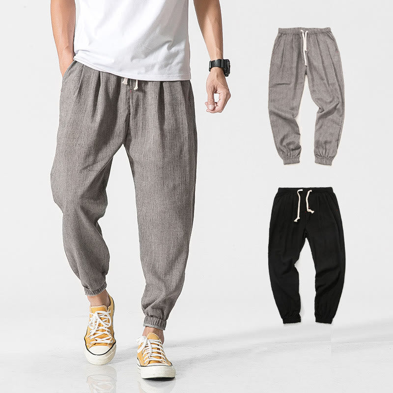 Simple Drawstring Design Linen Men's Pants With Pockets