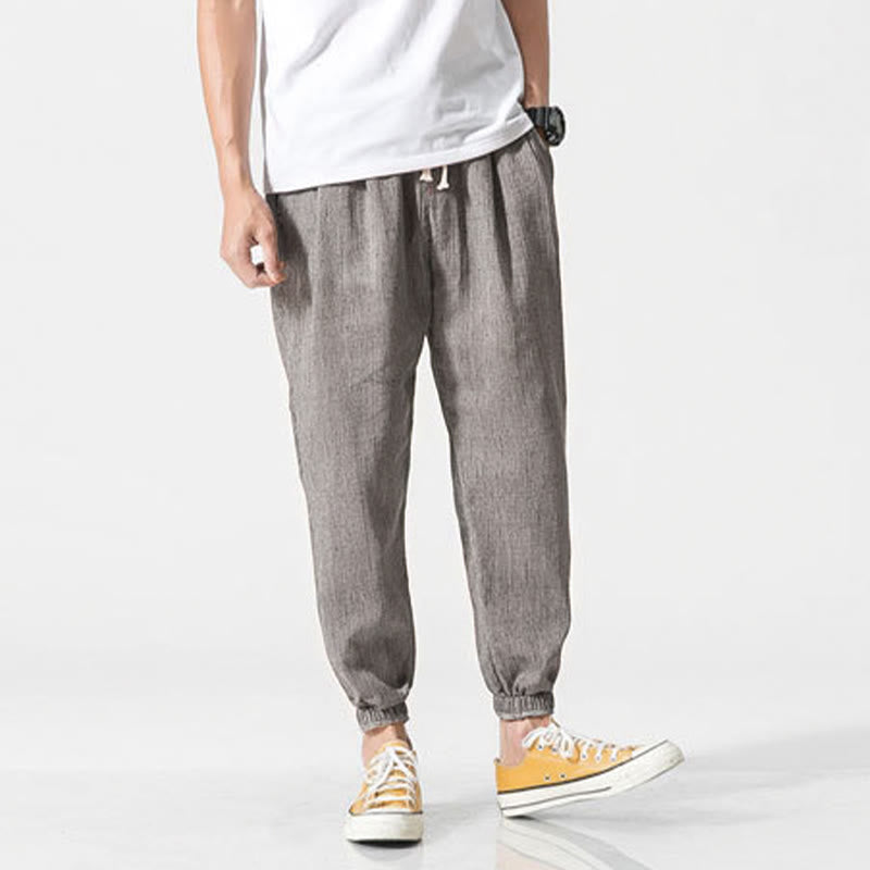 Simple Drawstring Design Linen Men's Pants With Pockets
