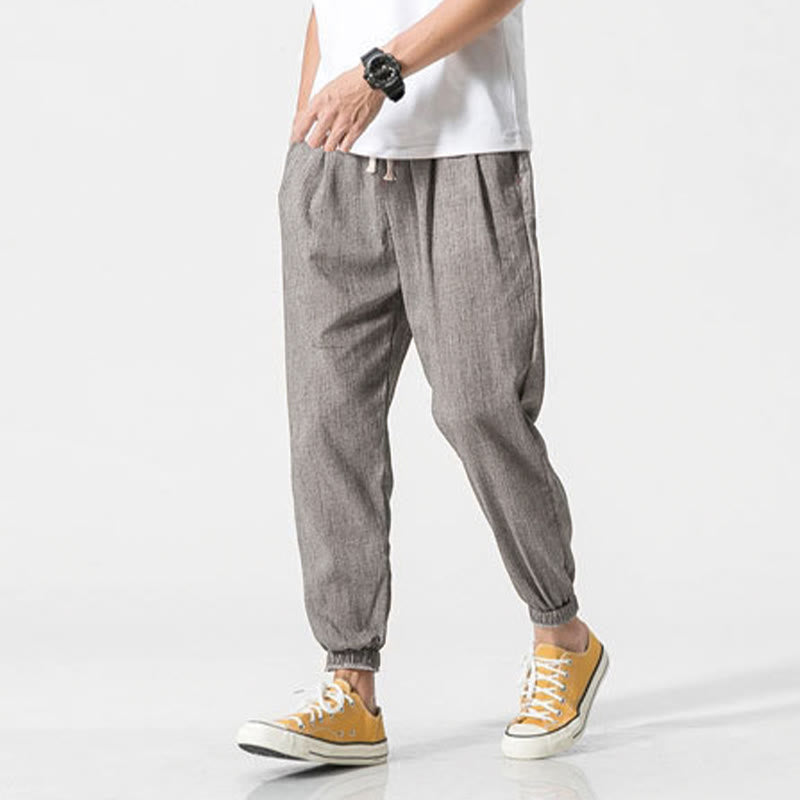 Simple Drawstring Design Linen Men's Pants With Pockets