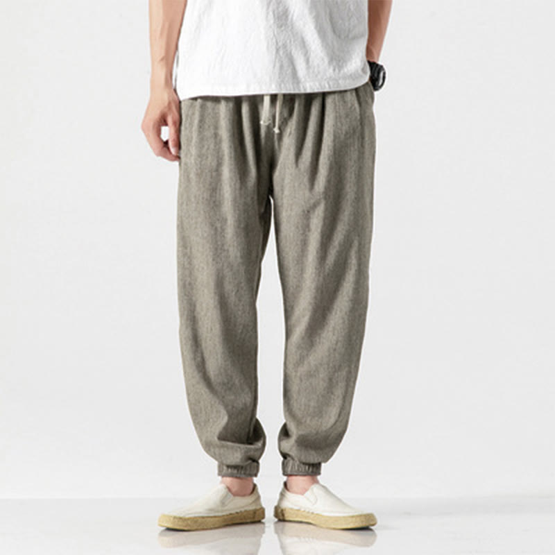 Simple Drawstring Design Linen Men's Pants With Pockets
