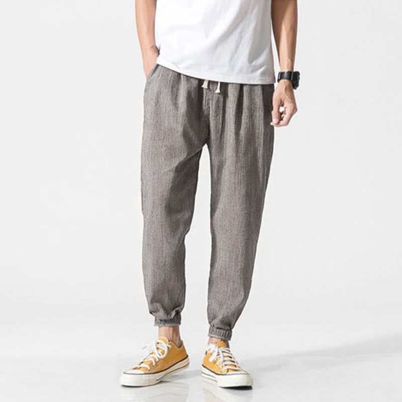 Simple Drawstring Design Linen Men's Pants With Pockets