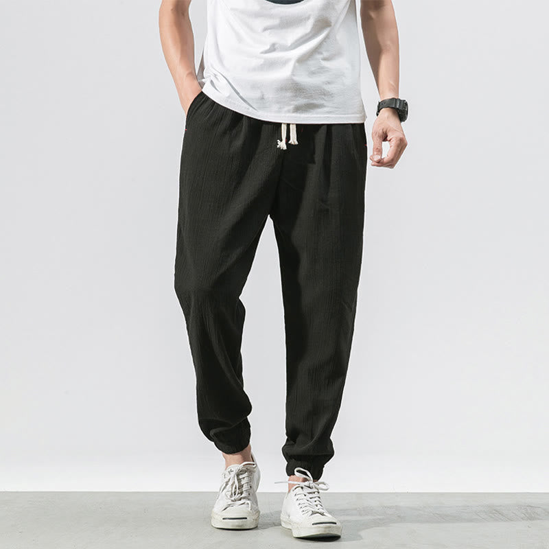 Simple Drawstring Design Linen Men's Pants With Pockets