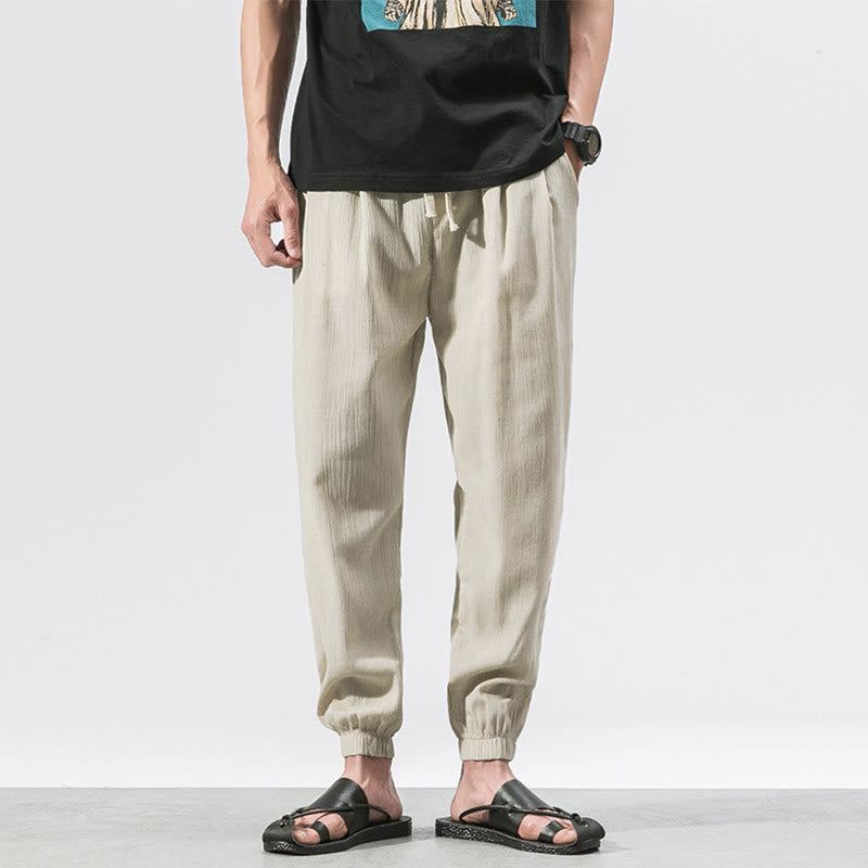 Simple Drawstring Design Linen Men's Pants With Pockets