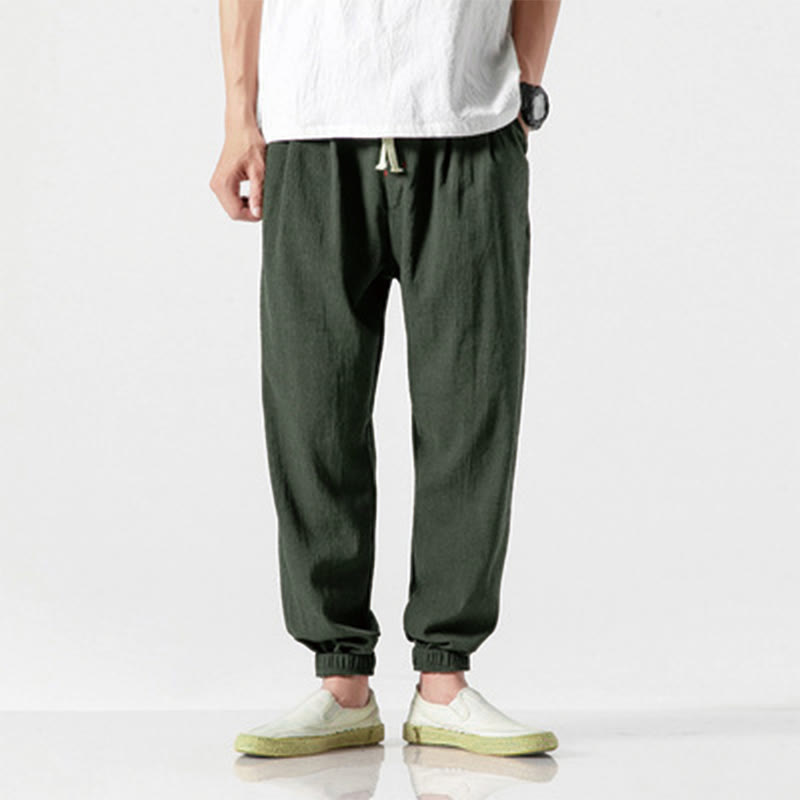 Simple Drawstring Design Linen Men's Pants With Pockets