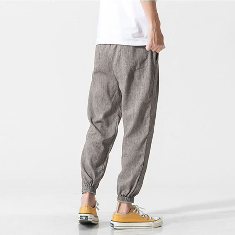 Simple Drawstring Design Linen Men's Pants With Pockets