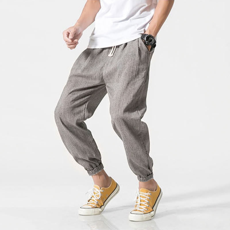 Simple Drawstring Design Linen Men's Pants With Pockets