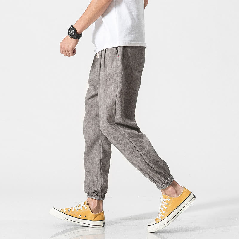 Simple Drawstring Design Linen Men's Pants With Pockets