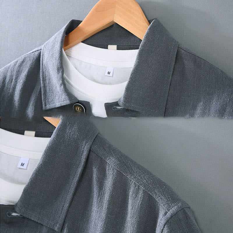 Commute Plain Long Sleeve Button Lapel Design Men's Ramie Linen Jacket With Pockets