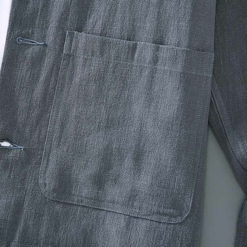 Commute Plain Long Sleeve Button Lapel Design Men's Ramie Linen Jacket With Pockets