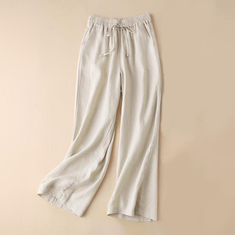 Casual High Waist Lace-up Wide Leg Pants With Pockets