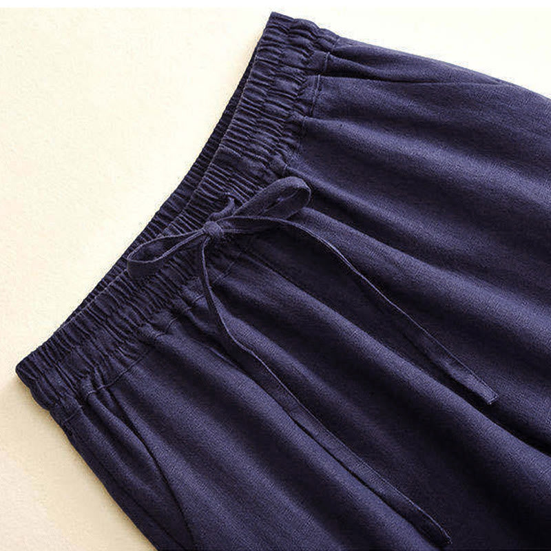 Casual High Waist Lace-up Wide Leg Pants With Pockets