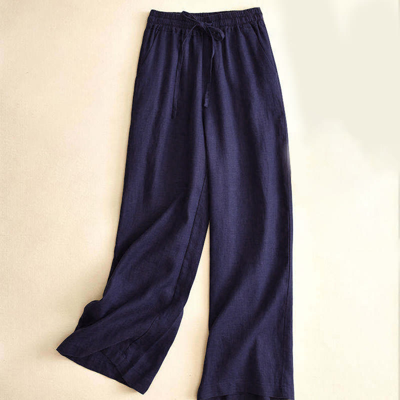 Casual High Waist Lace-up Wide Leg Pants With Pockets