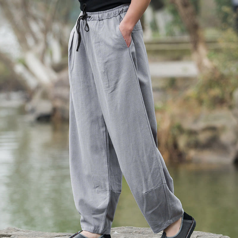 Plain Casual Cotton Bloomer Men's Pants With Pockets