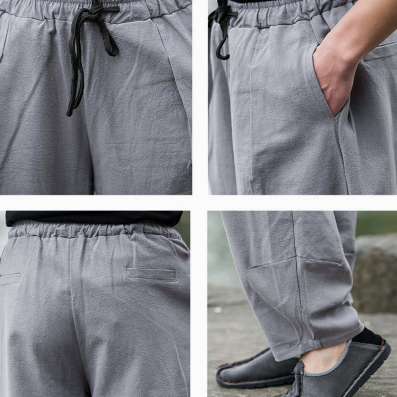 Plain Casual Cotton Bloomer Men's Pants With Pockets