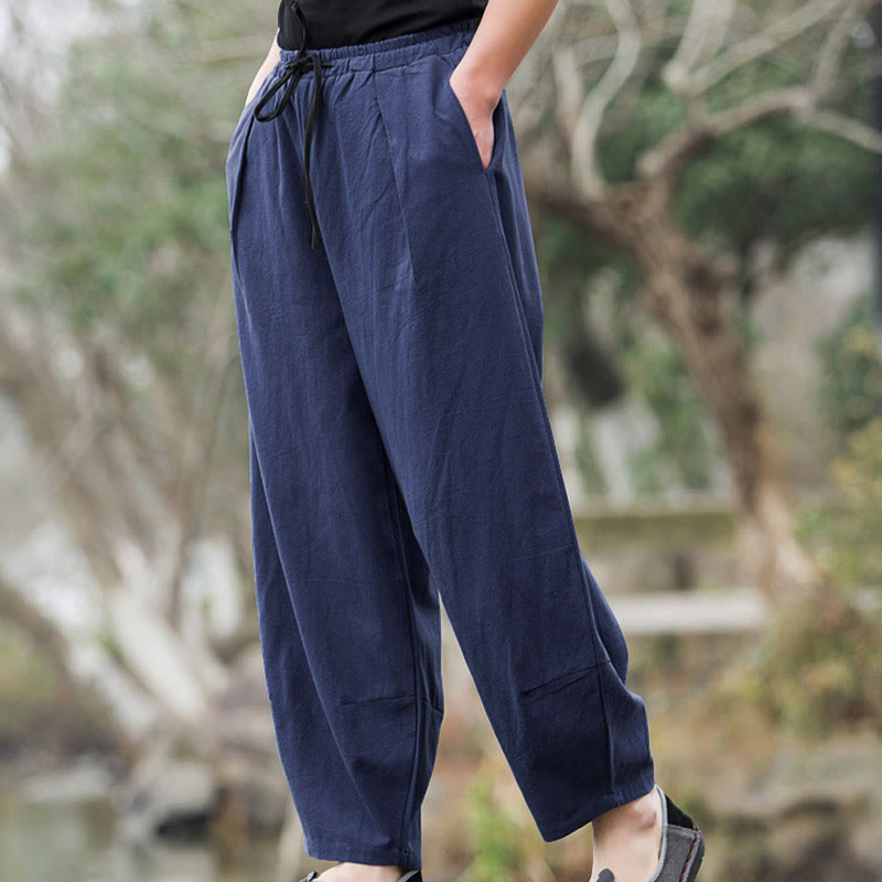 Plain Casual Cotton Bloomer Men's Pants With Pockets