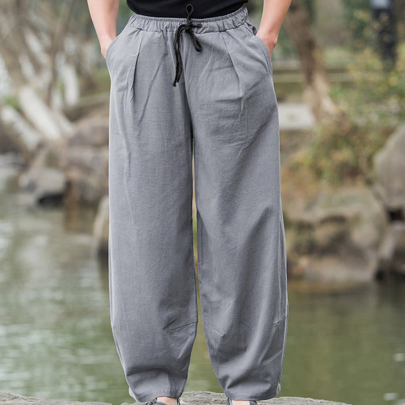 Plain Casual Cotton Bloomer Men's Pants With Pockets