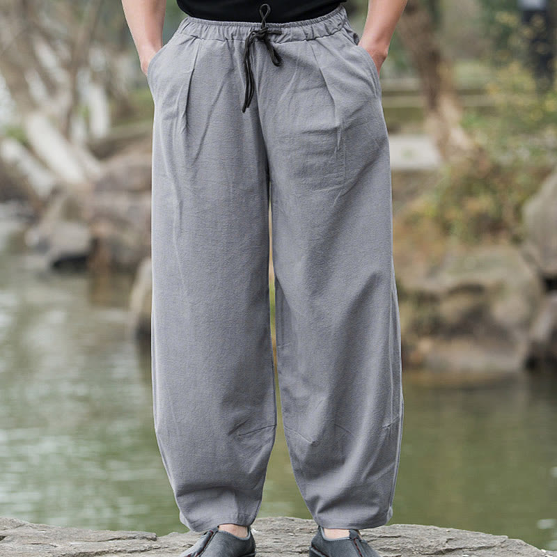 Plain Casual Cotton Bloomer Men's Pants With Pockets