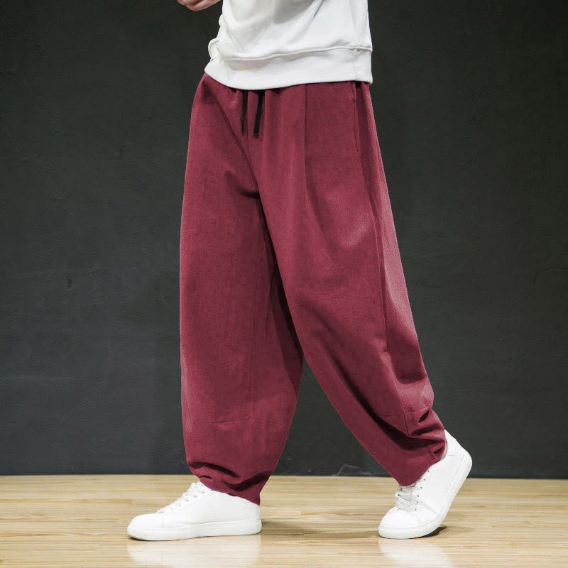 Plain Casual Cotton Bloomer Men's Pants With Pockets