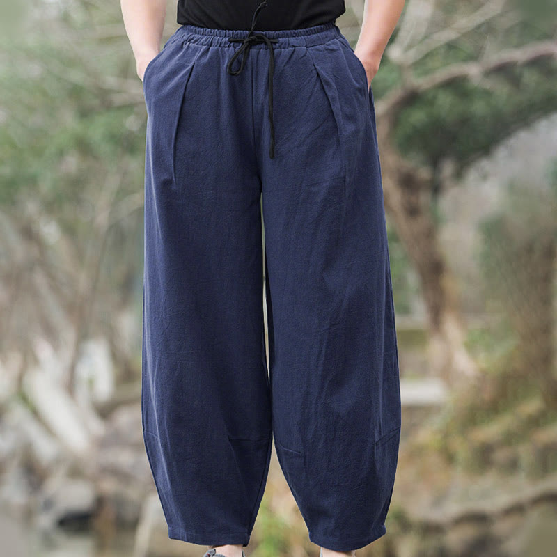 Plain Casual Cotton Bloomer Men's Pants With Pockets