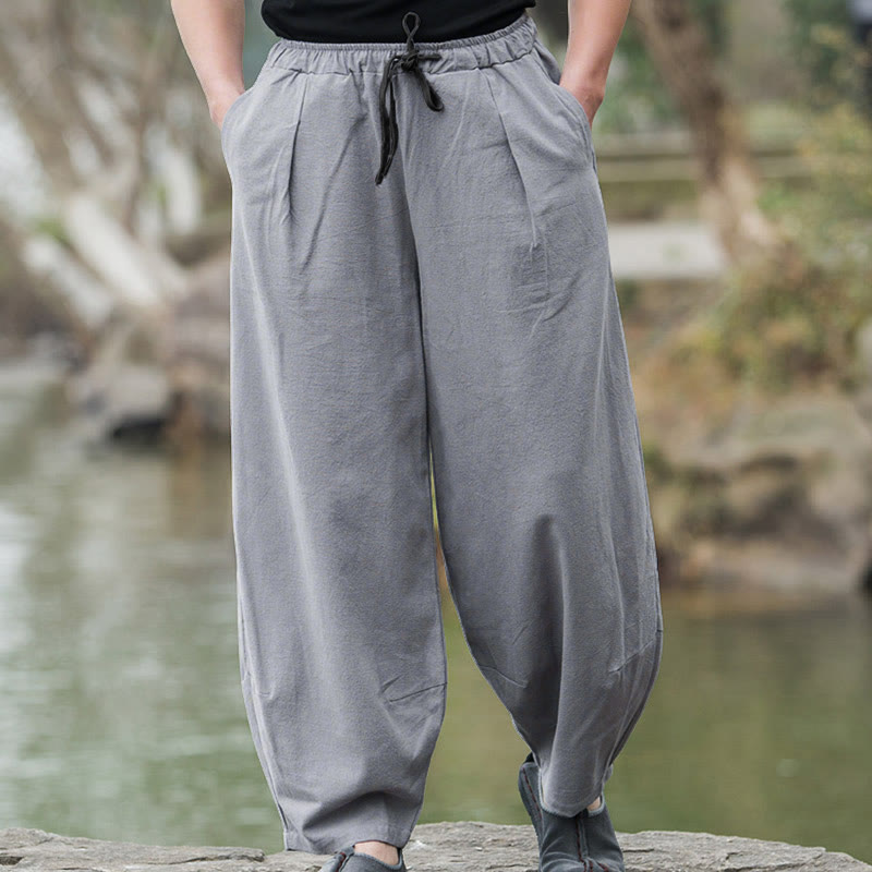 Plain Casual Cotton Bloomer Men's Pants With Pockets