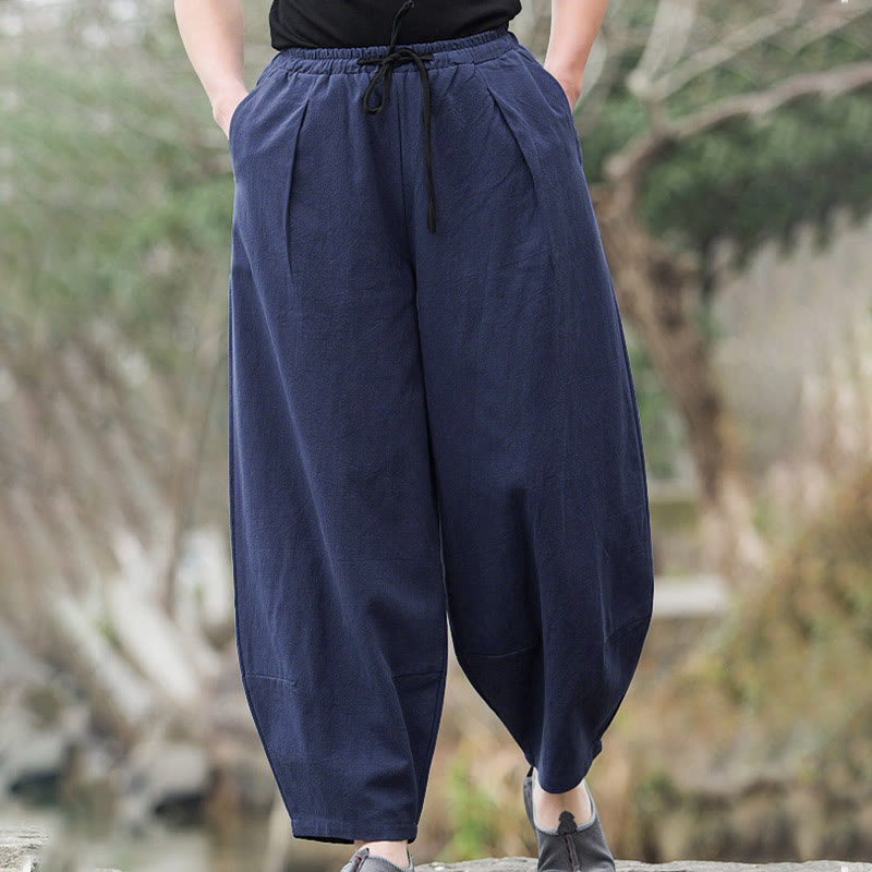 Plain Casual Cotton Bloomer Men's Pants With Pockets