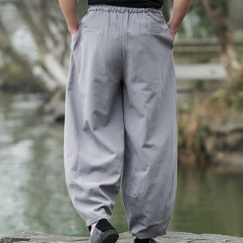 Plain Casual Cotton Bloomer Men's Pants With Pockets