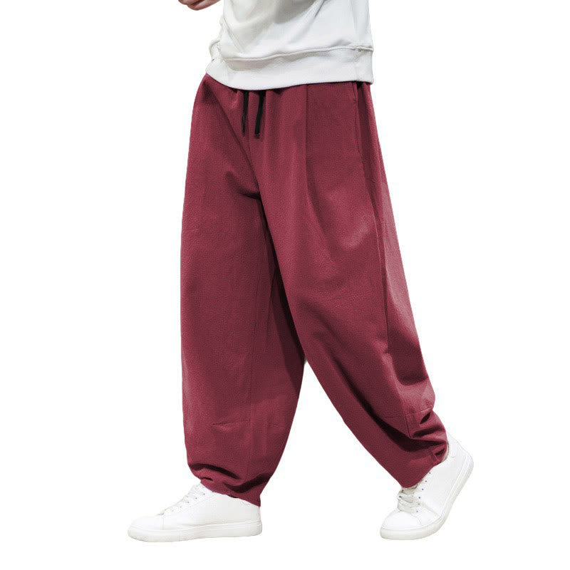 Plain Casual Cotton Bloomer Men's Pants With Pockets