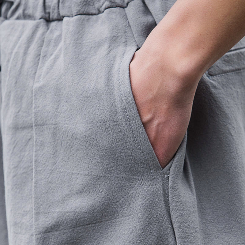 Plain Casual Cotton Bloomer Men's Pants With Pockets