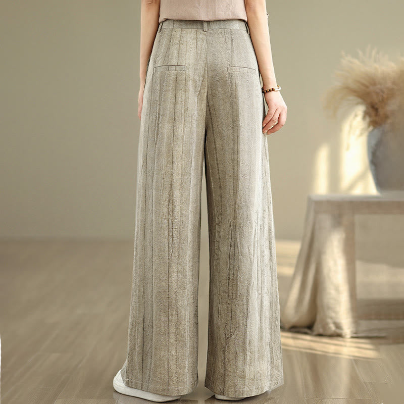 Casual Tan Women's Cotton Elastic Waist Wide Leg Pants With Pockets