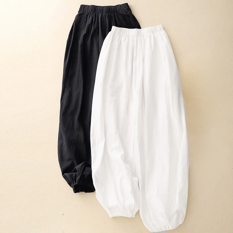 Casual Simple Design Women's Cotton Harem Pants With Pockets