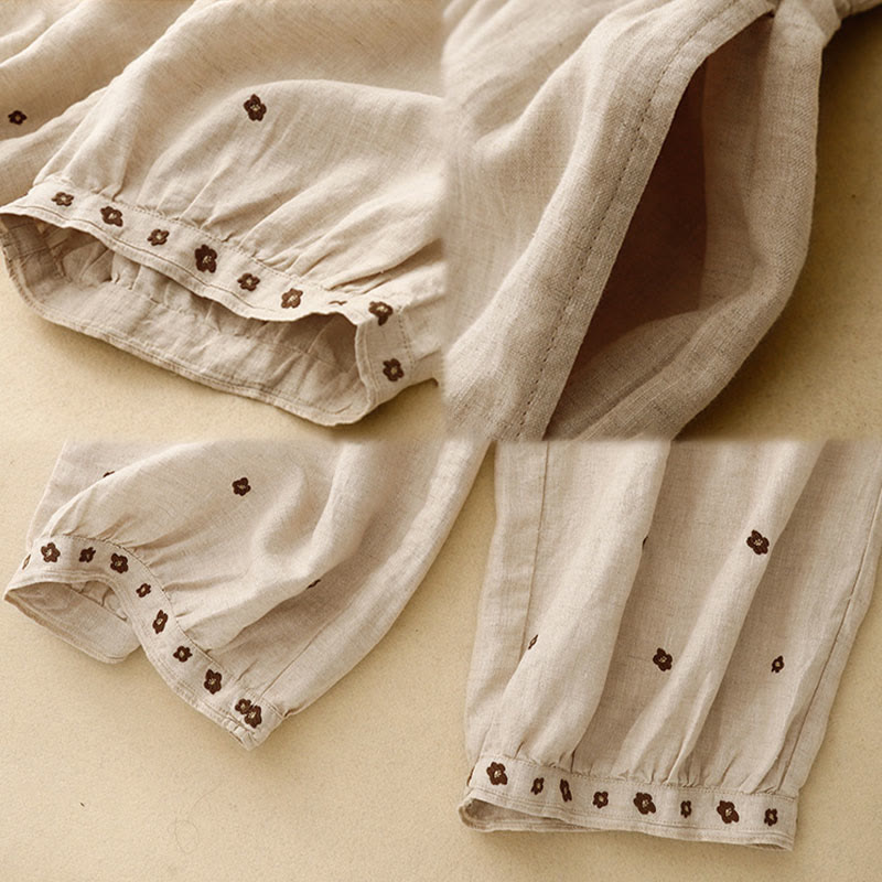Cotton Linen Embroidered Cropped Meditation Harem Pants
