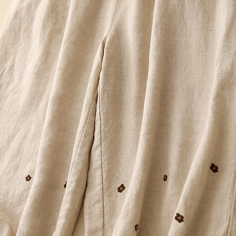 Cotton Linen Embroidered Cropped Meditation Harem Pants